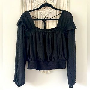 Black, Cropped, Long-sleeved Top